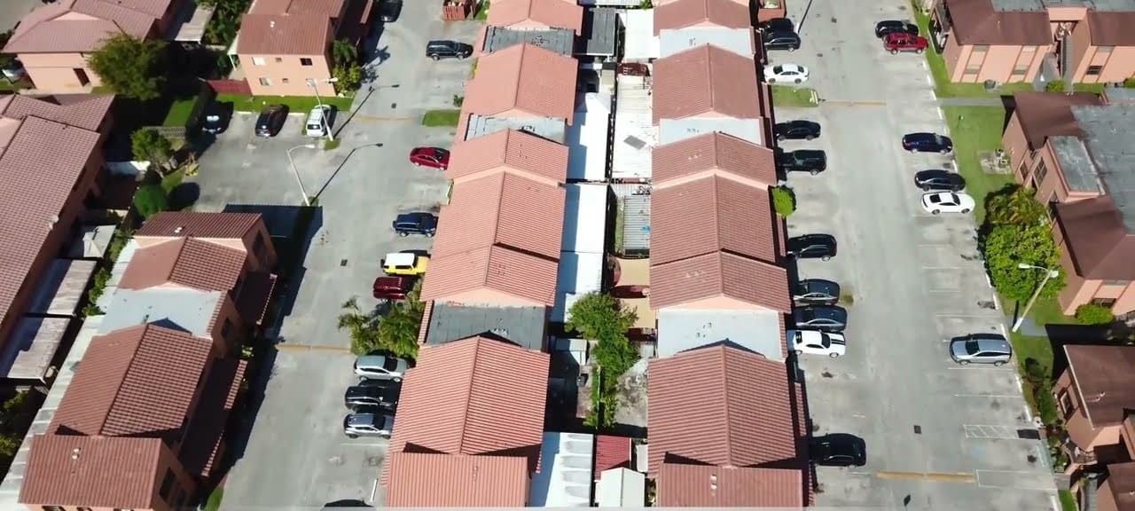 Aerial view of the Lago Grande townhomes in Hialeah